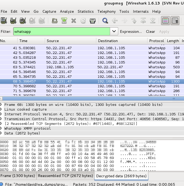 Wireshark in action with WhatsApp plugin